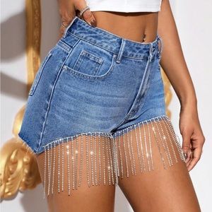 SHEIN BAE Rhinestone Fringe Denim Shorts